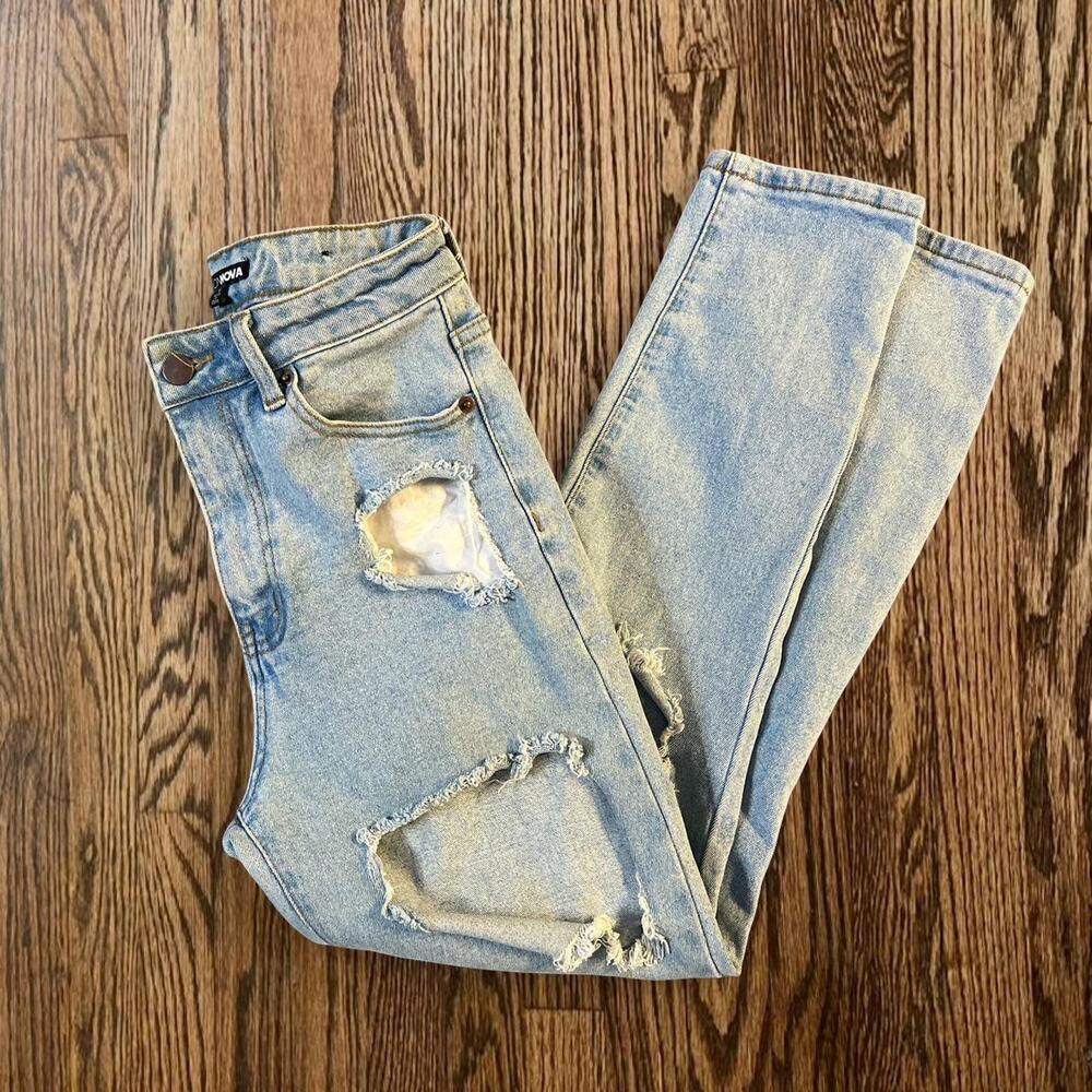 High waisted distressed jeans fashion